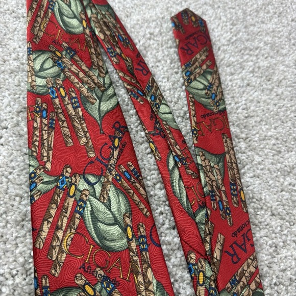 LAURA PEARSON Tie‎ CIGAR AFICIONADO RED GREEN BROWN SILK TIE ITALY - Picture 2 of 6